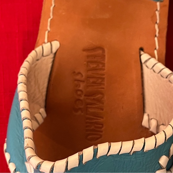 Steven Salario Blue White Gingham Whipstitch Sandals - Picture 3 of 6